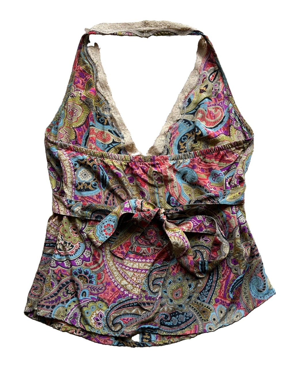 Vtg Y2K Bebe Silk Babydoll Top M Camisole Fairy Paisley Lace Boho Festival 2000s - Picture 5 of 9